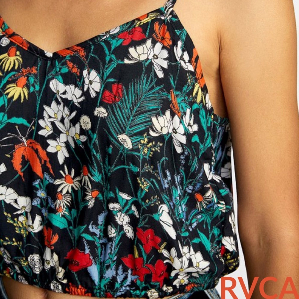 ✨HP✨🆕 RVCA | Vibrant Black & Turquoise Floral Tracker Crop Tank Top.
